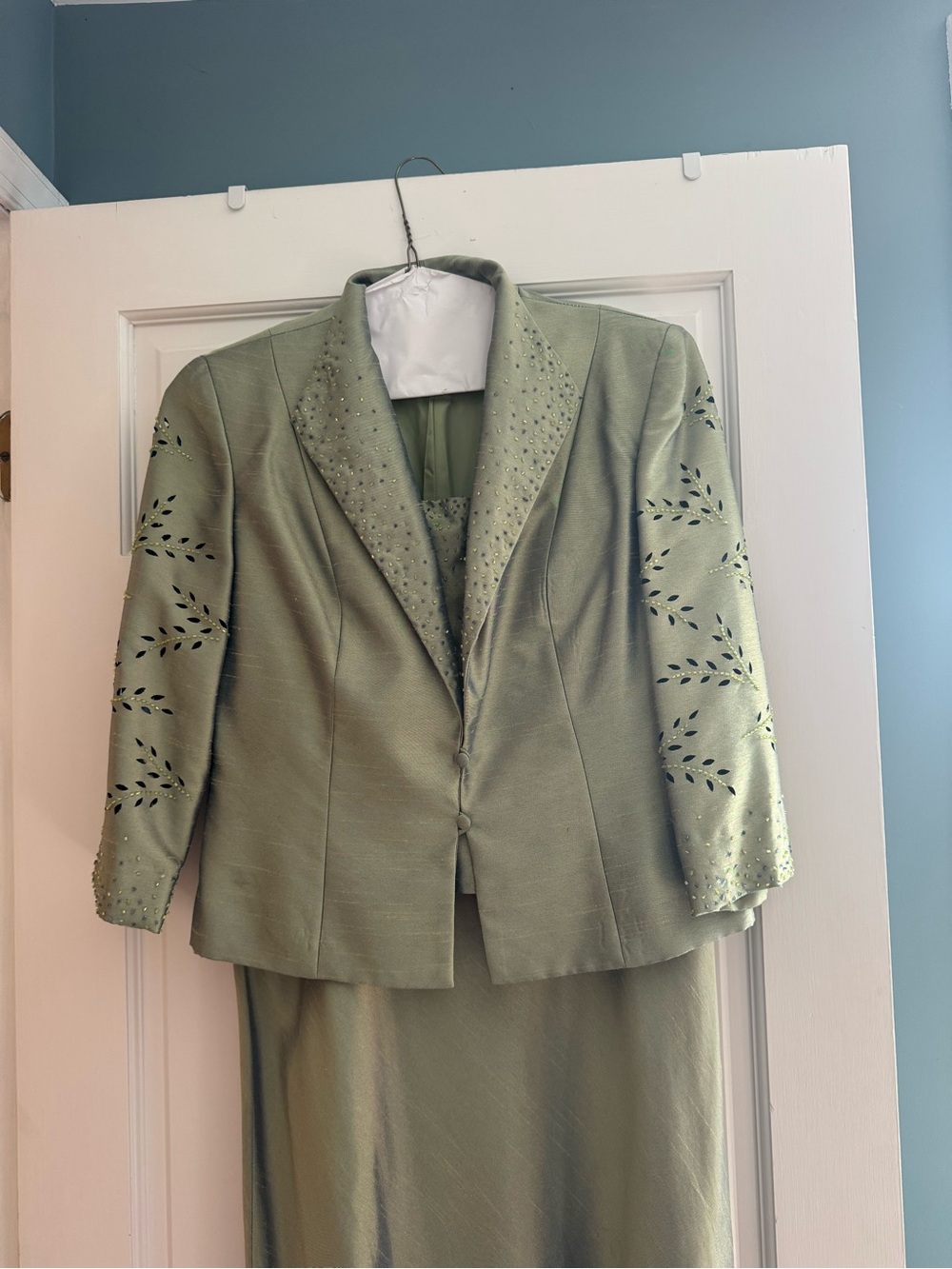 Sage Green Women's Wedding Dress and Embellished Jacket